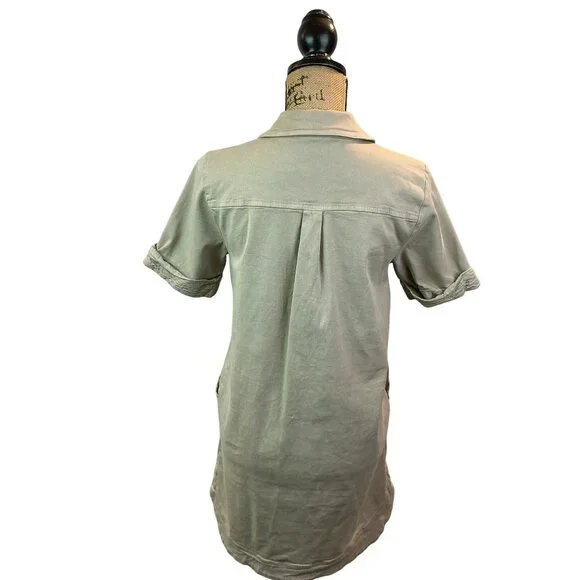 Faherty Khaki Casual Button-Front Short-Sleeve Dress Womens Medium - Picture 6 of 11
